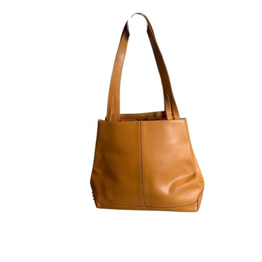 Flavia Pelleterie Made Italy Tan‎ Leather Tote Bag Studded Drawstring Shoulder - Picture 2 of 10